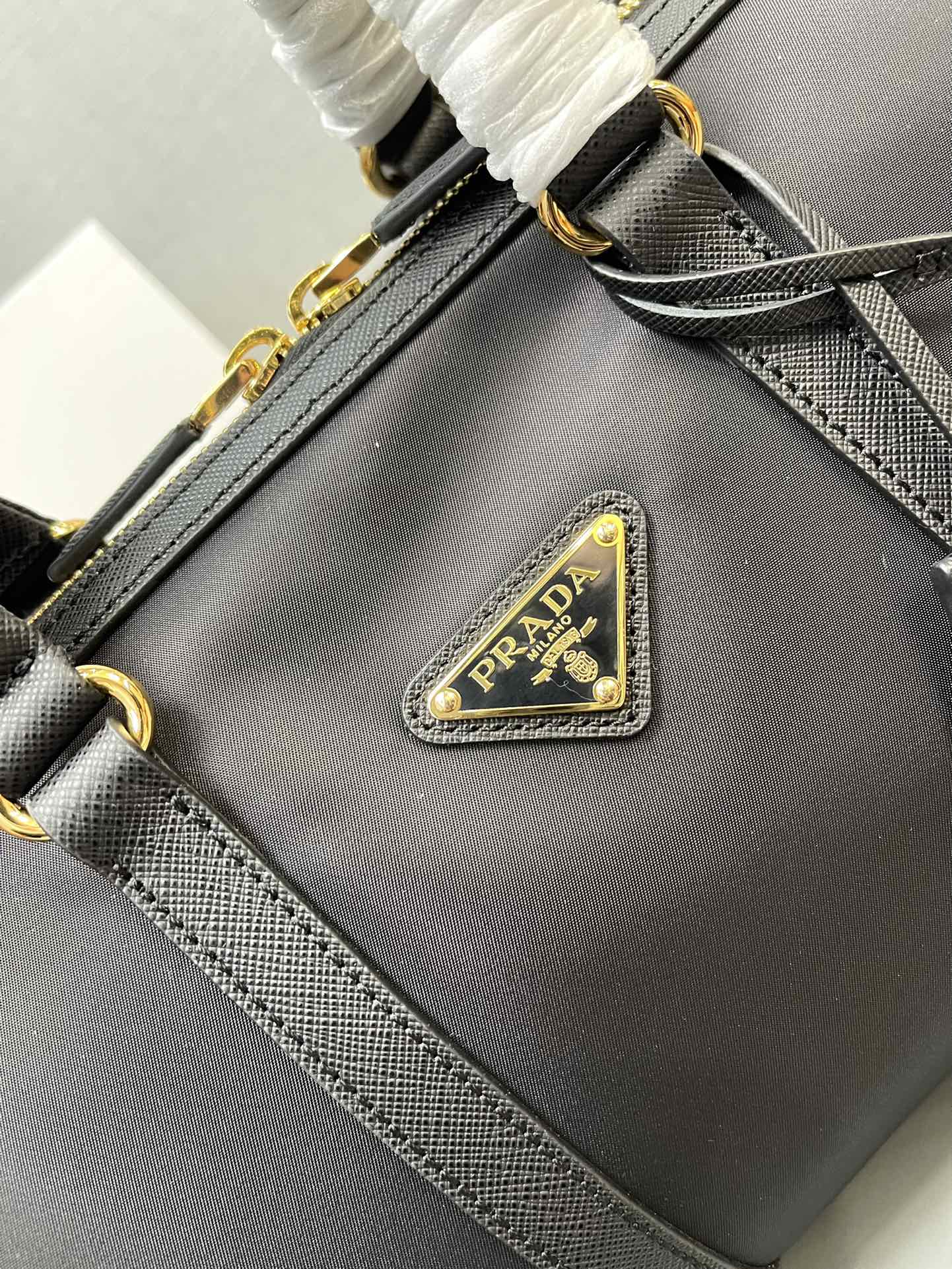 Prada Re Edition 1978 medium ReNylon And Saffiano Leather Top Handle Bag Black 1BB233